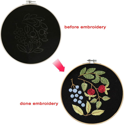 Sanlykate Full Range Embroidery Starter Kit - Embroidery Cloth with Pattern and Instructions, including Bamboo Hoop, Color Threads, Tools Kit for ...