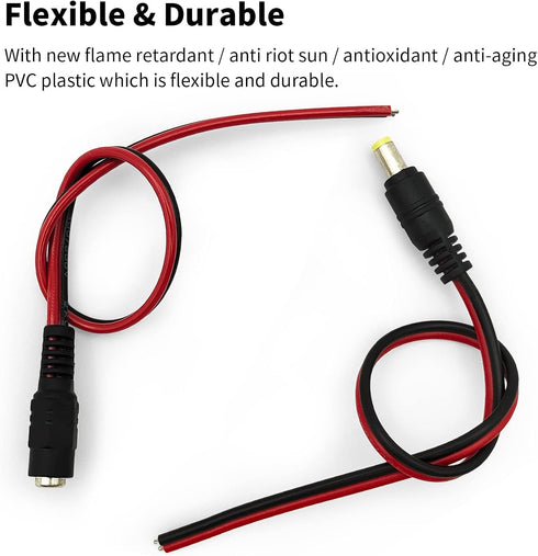 18AWG DC Power Cable, 6 Pairs DC Power Pigtail Cable Wire, 12V 5A Male & Female Connectors, Suitable for CCTV Security Cameras and Lighting Power ...
