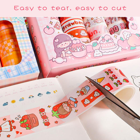 Cute Washi Tape Set, 20 Rolls Kawaii Cartoon Animals Aesthetic Decorative Masking Tape Sets for Scrapbooking Journaling Art Crafts DIY Gift Wrappi...