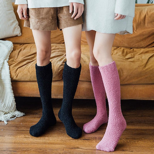 Winter Warm Coral Fleece Thermo Socks Women Knee High White Socks for Girls Soks Solid Thicken Plush Sleep Socken...