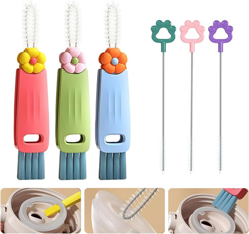 3 in 1 Cup Lid Cleaning Brush Set with Straw Brush 2024 New Crevice Multifunctional Cleaning Brush for Bottle Gap Cute Flower Tight Spaces Cup Lid...