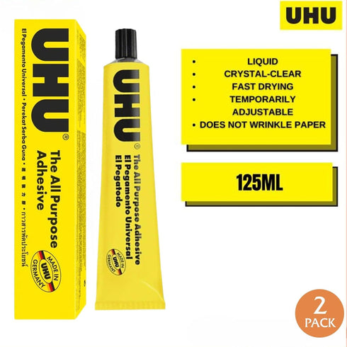 UHU All Purpose Adhesive, Fast, Strong, Crystal-clear, Adjustable, Permanent, Transparent, 125 ml Tube, Pack of 2...