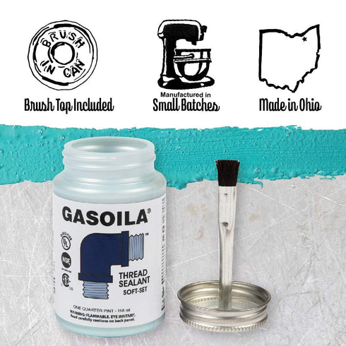 Gasoila Soft-Set Pipe Thread Sealant – Non-Hardening Paste for Metal & Plastic, 1/4 Pint with Brush Cap – Reliable Leak Prevention, Drip-Resistant...