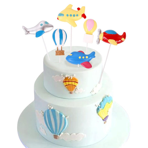 Ercadio 6 Pack Airplane Cake Toppers 2D Hot Air Balloons Cake Picks Baby Shower Boys Girls Birthday Party Cake Decorations Supplies...