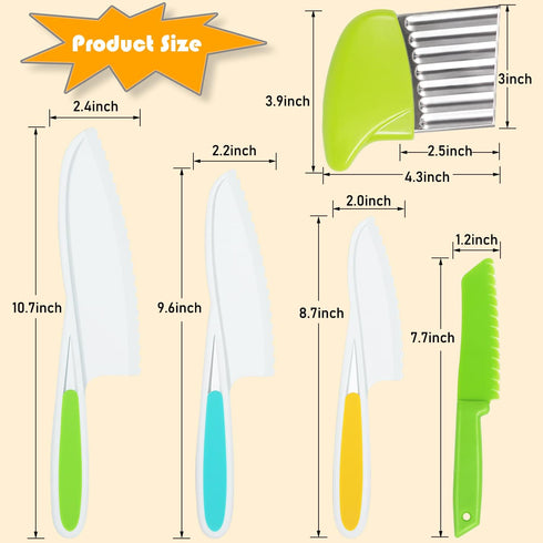 Kids Knife Set 5 Pcs Toddler Safe Knives Plastic Child Friendly Knife with Crinkle Cutter BPA-Free Serrated Edges Kitchen Tools for Real Cooking a...