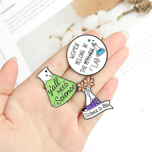 Women In Science Brooch Science Is Life Enamel Pin Flask Brooch Badge 4Pcs Science Plant Pin Set Cute Kawaii Pins Cartoon Scientist Science Pins L...