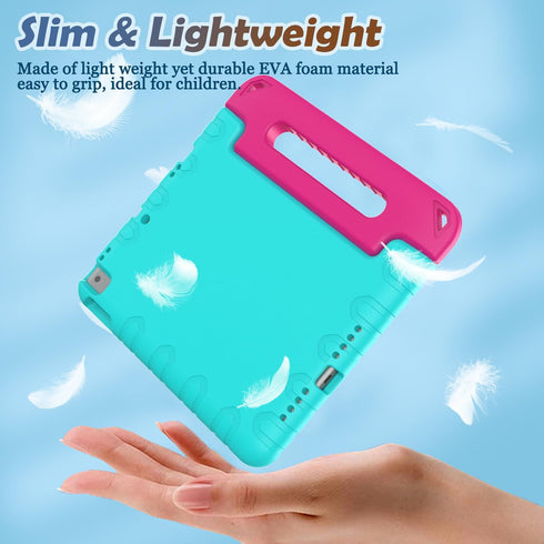LTROP Kids Case for iPad 9th/ 8th/ 7th Generation (2021/2020/ 2019), iPad 10.2 Handle Stand Case - Turquoise and Rose...