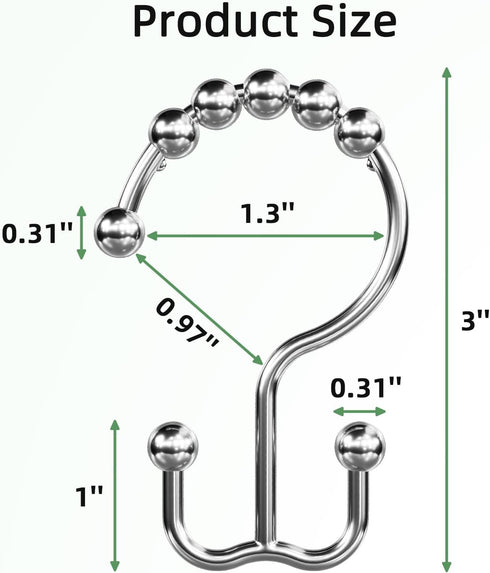 Amazer Shower Curtain Rings, Rust-Resistant Metal Double Shower Hooks for Curtain Rolling Shower Curtain Hooks Rings Shower Rings for Bathroom Sho...