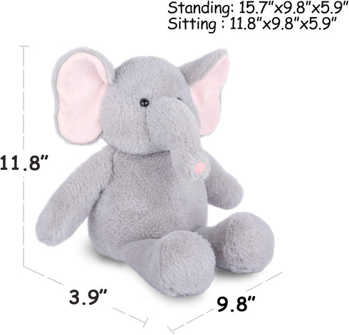 Elephant Teddy Bear Stuffed Animals Plush Elephant Toys with Pink Ears Nose for Girls Boys Kids Babies Shower Bedtime Gifts, 15.7"...