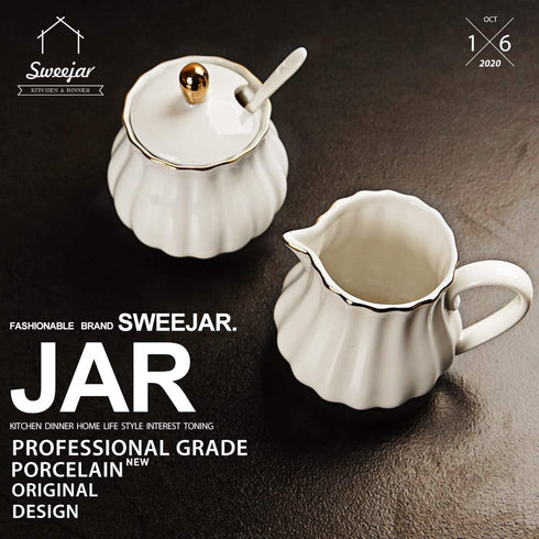 Sweejar Royal Ceramic Sugar and Creamer Set, 3 Piece Set with Cream Pitcher, Sugar Bowl, Sugar Set with Lid & Spoon, Coffee Serving Set Wedding Gi...