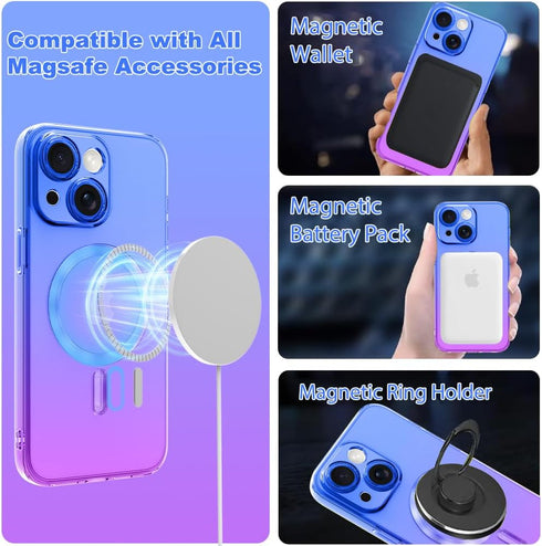 KANGHAR Designed for iPhone 15 Case Magnetic Clear Cute Gradient Slim Case for Women Men Full Camera Protector Camera Shockproof Compatible with M...