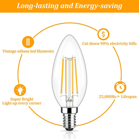 Brightever Candelabra E12 LED Light Bulbs 60W Equivalent, 5-Pack B11 6W Chandelier Light Bulbs, 620Lm 2700K Warm White Candle Lightbulbs for Wall ...