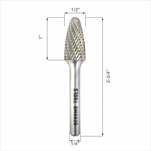 Segomo Tools SF-5, 1/4 Inch Shank, 1 Inch Cutting Length Double Cut Rotary Tungsten Carbide Burr For Grinding, Metal Deburring, Carving, Drilling,...