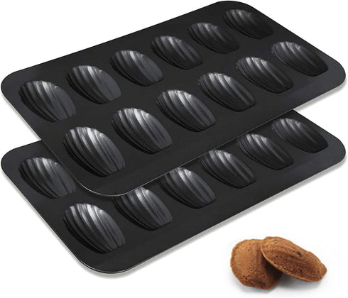 2 Pack Madeleine Pan, Spherical Scallop Madeline Bakeware 12-Cavity Heavy Duty Nonstick Madeleine Trays for Oven Baking...
