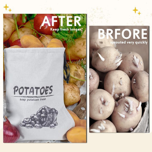 Potato Onion Garlic Storage Bag, Reusable Potato Onion and Storage Bag for Pantry, Vegetable Storage Bags with Drawstring Closure, 3 Packs (Potato...