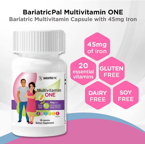BariatricPal Multivitamin ONE 1 per Day! Bariatric Multivitamin Capsule with 45mg Iron (30 Count)...