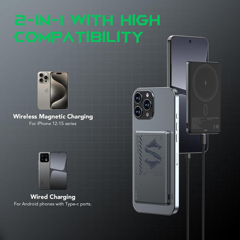 Black Shark Magnetic Power Bank, 5000mAh wireless portable charger with USB-C Cable, Slim Mag-Safe battery pack 20W PD Fast Charging for iPhone 15...