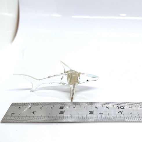 Shark Miniature Tiny Figurines Animals Hand Painted Blown Glass Art Sea Collectible Gift Decorate (Clear Silver)...