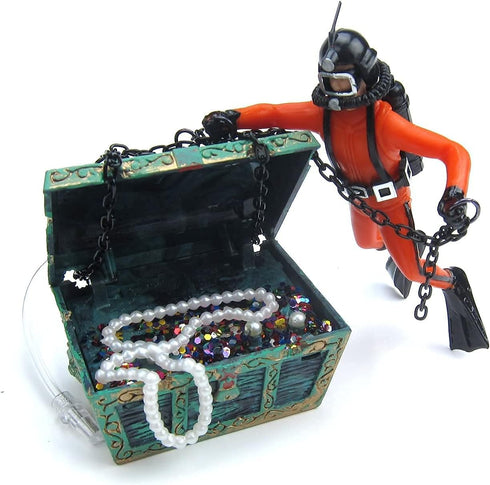 Mesee Aquarium Floating Diver Ornament, Micro Landscape Decor Undersea Treasure Chest Diver Aquarium Decoration for Home Fish Tank Arts Crafts Dec...