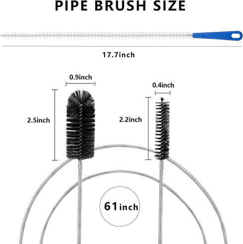 Flexible Extra Long Drain Brush, Drain Unblocker Tools,61 inch Pipe Cleaner Brush and 17.7 inch Sink Unblocker Brush, Double Ended Nylon Brush for...