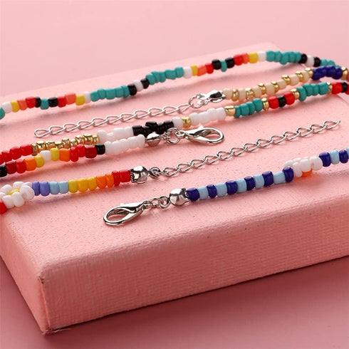 3 PCS Bead Flower Chain Anklet Bracelet Set for Women Resin Cute Daisy Ball Bead Seeds Fashion Colorful Handmade Adjustable Layered Chains Nickel ...