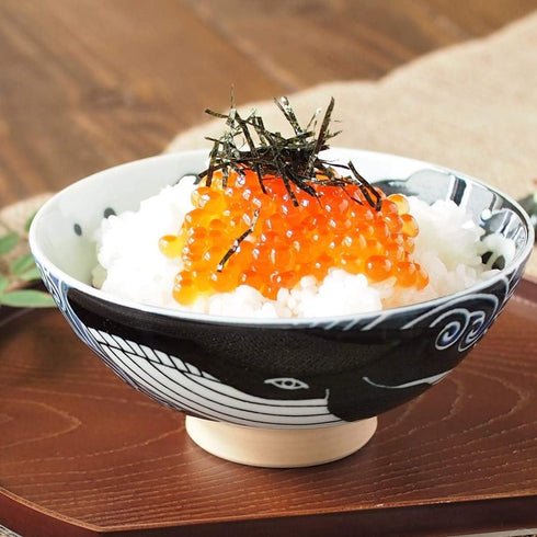 Minorutouki Rice Bowl Extra Large White Wave Whale Blue ?5.8×H2.6in 7.76oz Made in Japan...