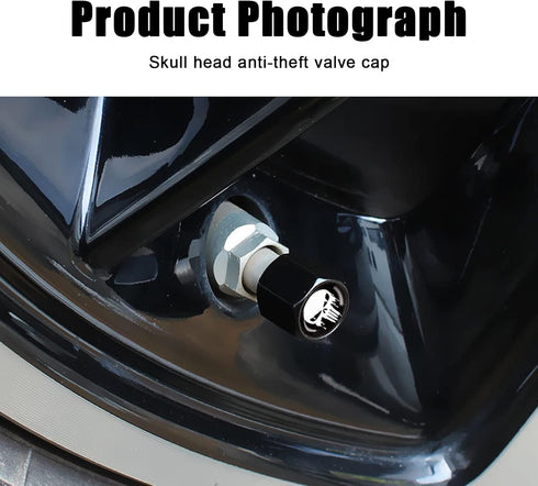 4 Pack Car Valve Stem Caps, Skull Tire Air Valve Caps for Car, Universal Tire Wheel Rim Dust Covers (Black & White)...