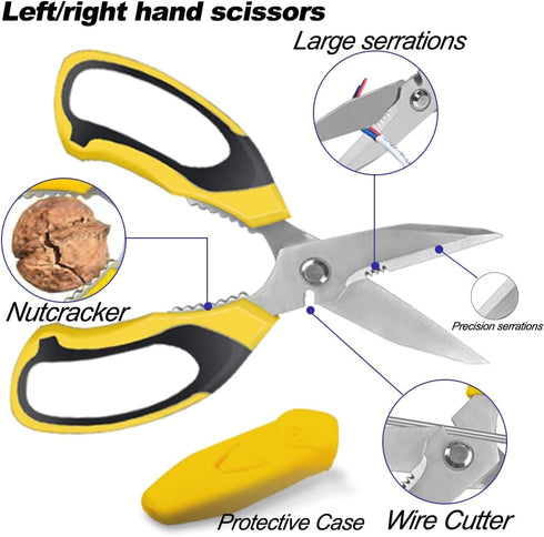 Heavy Duty Scissors 8'',Multipurpose Scissors, Sharp stainless steel blades with precision serration with Protective Case for Leather, Carpet, Car...