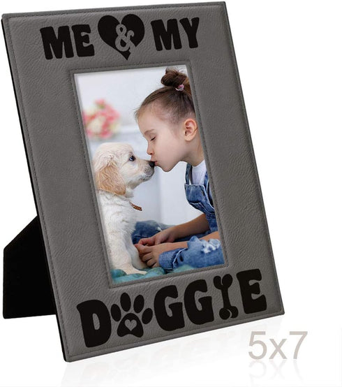 KATE POSH - Me & My Doggie Engraved Leather Picture Frame - Dog Lover, Puppy and Baby Gifts. My Best Friend, Dog Mom (5x7-Vertical)...