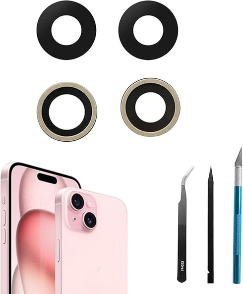 2pcs/Set 15 Plus Camera Lens Replacement for iPhone 15 Camera Lens Rear Glass Replacement with Pre-Installed Adhesive + Repair Tool Kit, Anti-Lens...