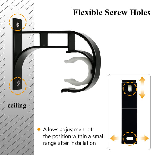 TOKPLNU Ceiling Curtain Rod Bracket, 4 Pack Heavy Duty Curtain Rods Holders, Aluminum Alloy, Black Ceiling Curtain Hooks Hangers Fit for 1 Inch Dr...