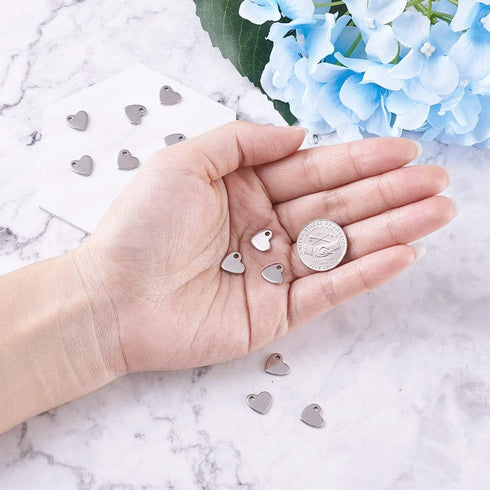 Pandahall 100pcs Heart 304 Stainless Steel Tiny Double Side Pendants Charms 10x9mm for Bracelet Jewelry Making...
