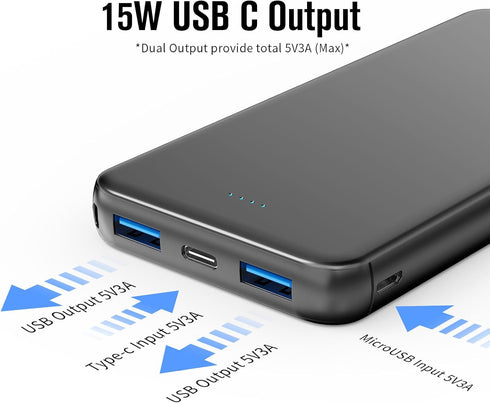 VANYUST Portable Charger Power Bank, 15W PD Fast Charging 10000mAh External Power Bank, USB-C in&Out Battery Pack for iPhone 15/14/13/12 Series, S...