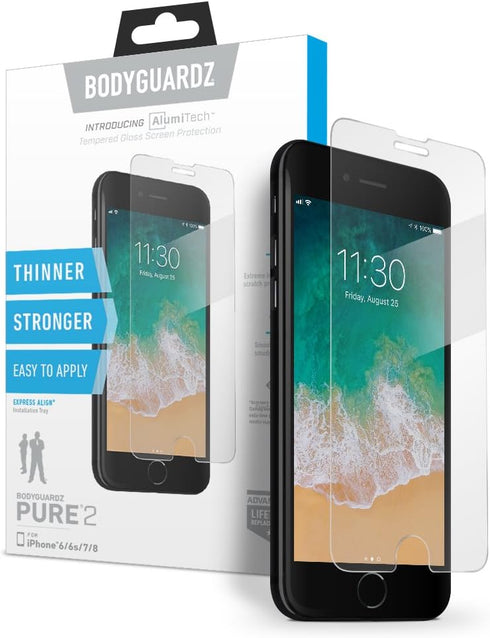 BodyGuardz - Pure 2 Glass Screen Protector for Apple iPhone 6/6s/7/8 (NOT Plus) - CASE Friendly...