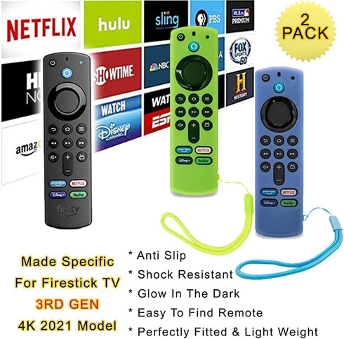 Firestick Remote Cover Case Compatible with 3rd Gen 2 Pack Fire TV Stick 2021 4K Alexa Voice Remote Control Glow in The Dark Non Slip Silicone Pro...