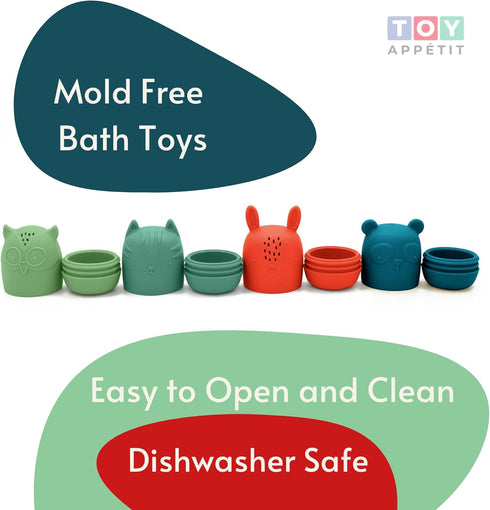 Mold Free Bath Toys - Silicone Bath Toys for Babies 6-12 Months - Non-Toxic Bathtub Toys for Toddlers 1-3 - Infant Bath Toys - 4pc Baby Bath Toys ...