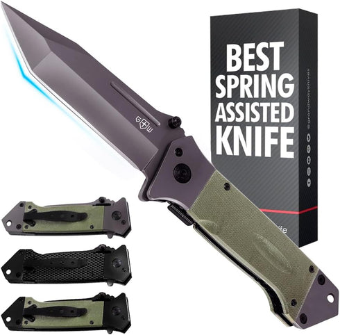 Grand Way Pocket Knife for Men – Tanto Folding Knives – Cool Knife – Tactical Work Knives for Hunting Camping Hiking Self Defense Military EDC – B...