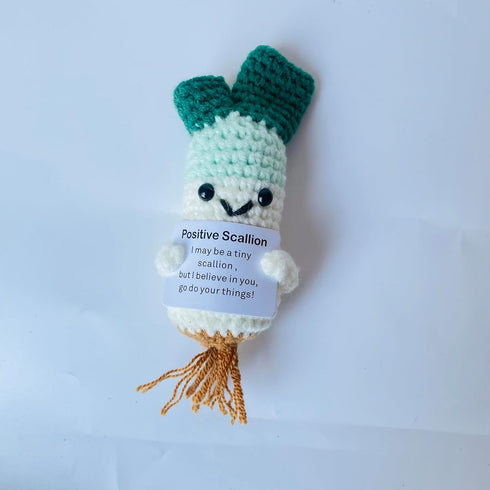 Positive Crochet Scallion Doll Funny Knitted Toys with Positive Card, Emotional Support Scallion Cute Creative Gifts for Friends Party Decoration ...