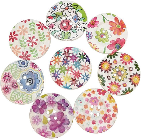 Chenkou Craft 40pcs 1" (25mm) Round Flower Wood Buttons 4 Holes Craft Sewing Button (25mm)...