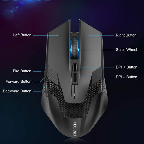 TECKNET Wireless Mouse, USB Cordless Computer Mouse with 8 Buttons, Ergonomic Design, High-Precision 5 Adjustable DPI for PC/Mac/Laptop...