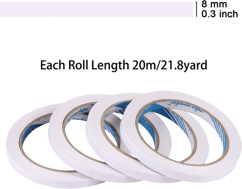 CABAX 4 Rolls Double-Sided Tape Adhesive Sticky Tapes for Scrapbooking, Photos, Invitation Cards, Paper, DIY Crafts and Office School Stationery S...