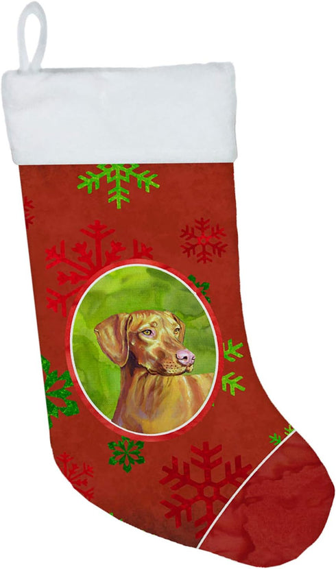 Caroline's Treasures LH9325-CS Vizsla Red and Green Snowflakes Holiday Christmas Christmas Stocking Fireplace Hanging Stockings Christmas Season P...