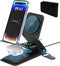 Foldable Magnetic Wireless Charger, Leather 3-in-1 Charging Station for Multiple Devices Apple, Fast Travel Mag-Safe Charger Stand for iPhone 15 1...