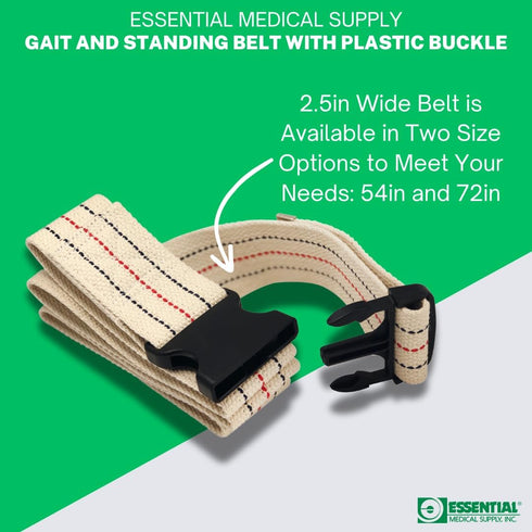 Essential Medical Supply Cotton Blend Walking Gait and Standing Belt with Secure Plastic Buckle, 72 Inch Length - Perfect for Elderly and Patients...