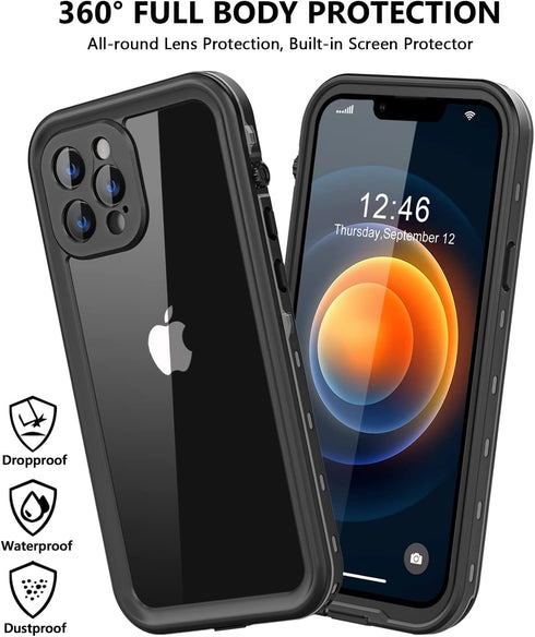 for iPhone 12 Pro Max Waterproof Case with Built-in Screen Protector, Shockproof Dustproof Full Body Protective IP68 Waterproof Phone Case for iPh...