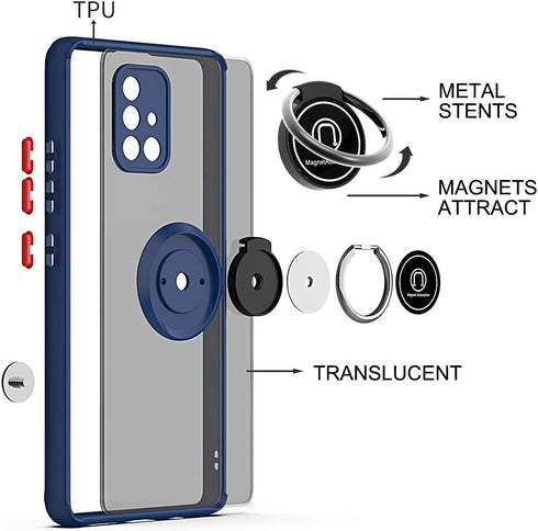 TJS Compatible with Samsung Galaxy A71 5G Case, with Tempered Glass Screen Protector, Metal Ring Magnetic Support Kickstand Heavy Duty Drop Protec...