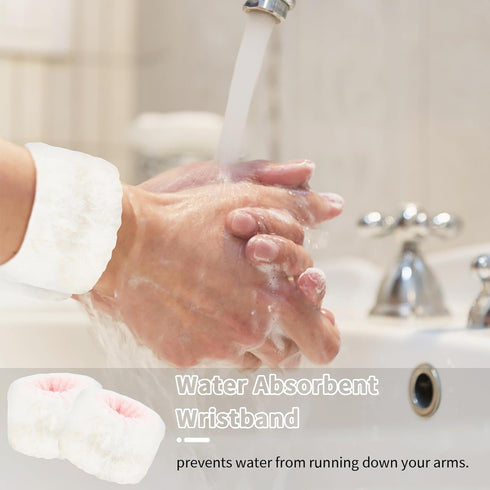 WHAVEL 3PCS Spa Headband and Wristband Set, Cute Cat Ears Headband for Washing Face Makeup Headband Face Wash Headband Wrist Bands(White 02)...