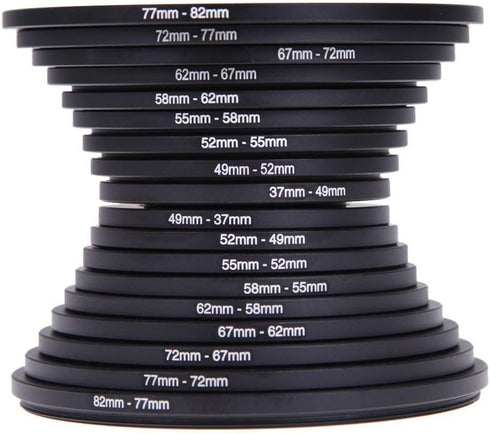 18Pcs Filter Ring Adapter Set, 37-82mm Metal Step Up/Down Rings Lens Adapter Filter Set Compatible with Digital SLR Camera...