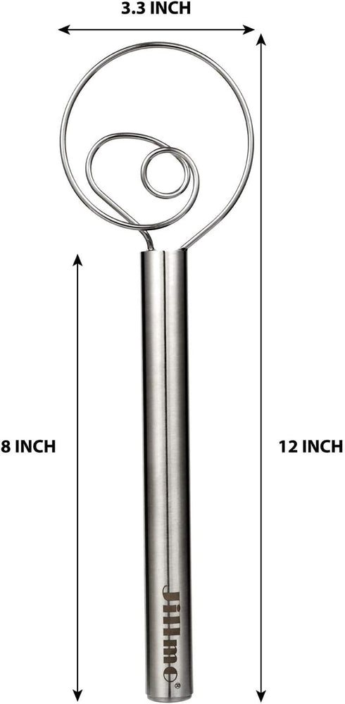 Jillmo Danish Dough Whisk, 12 inch Stainless Steel Bread Whisk, 2 Pack...