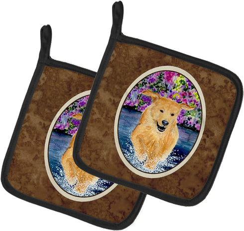 Caroline's Treasures SS8627PTHD Golden Retriever Pair of Pot Holders Kitchen Heat Resistant Pot Holders Sets Oven Hot Pads for Cooking Baking BBQ,...